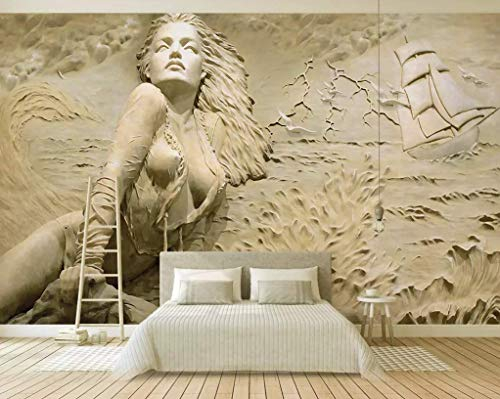 Fototapete 3D Effekt - 3D Tapete - Goldene Dreidimensionale Geprägte Sexy Küste Tapeten 3D Vliestapete Moderne Wandbilder Wanddeko - 350x256cm