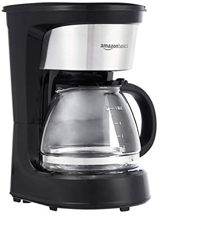 Amazon Basics Coffee Makers, 5-Cup Coffee Machines with Reusable Filter, Coffee Pots, Black & Stainless Steel