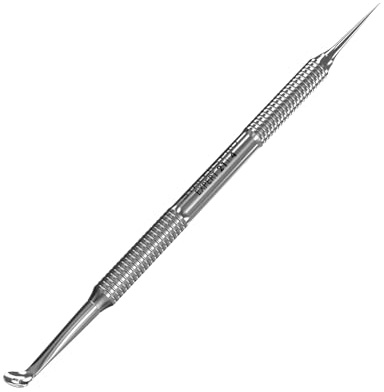 Staleks Pro Cosmetology Double-Ended Tool Expert 21 Type 4 – Large-Hole Uno Spoon & Vidal Needle – Stainless Steel Blackhead Remover – Pimple Extractor Tool
