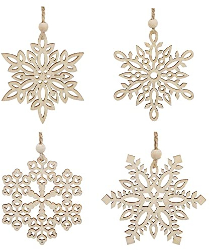LIHAO 12x Schneeflocken Holzanhänger Weihnachten Deko Weihnachtsbaumschmuck Weihnachtsanhänger Weihnachtsverzierungen Holz Anhänger für Weihnachtsbaum