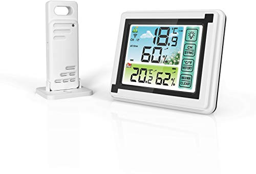 DollaTek Stazione meteorologica Wireless con sensore Esterno per Interni Termometro Digitale igrometro con Ampio Schermo LCD per casa e Ufficio