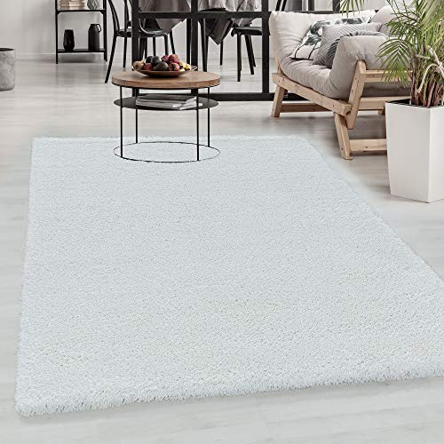 Carpetsale24 Shaggy Hochflor Teppich Weiß 80x150 cm Extra Weich & Waschbar - Jute Rückseite für Fußbodenheizung, Einfarbig & Flauschig für Wohnzimmer & Schlafzimmer