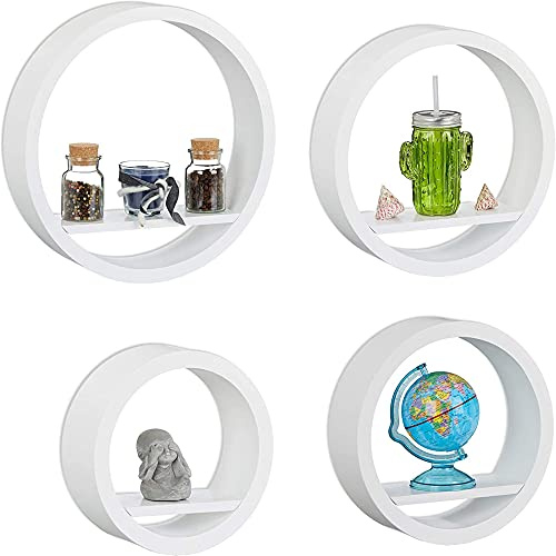 Rundes Wandregal,4-Teiliges Set,Wanddekorationsregal FüR Schlafzimmer aus MDF,Umweltfreundliche SprüHfarbe/Weiß / 10cm