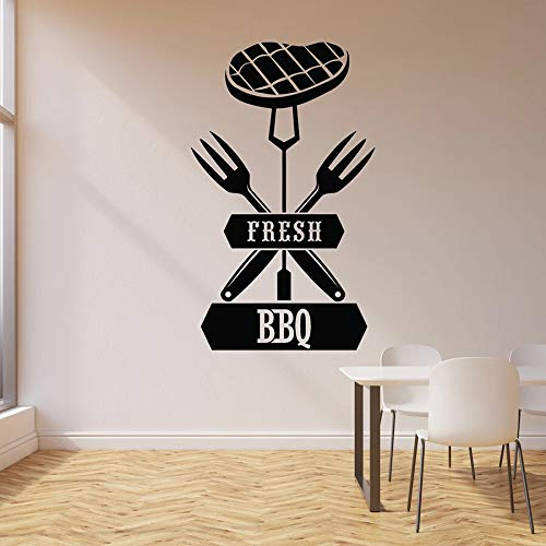 NSRJDSYT Fresh BBQ Wall Decal Meat Beef Forks Grill Menu Steakhouse Interior Decor Vinyl Window Stickers Mural Lettering 75x124cm
