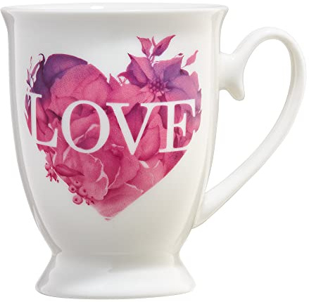 AMBITION Kaffeebecher Porzellan Love Letters 300 ml Trinkbecher Teebecher Tasse auf Fuß Porzellangriff modern elegant
