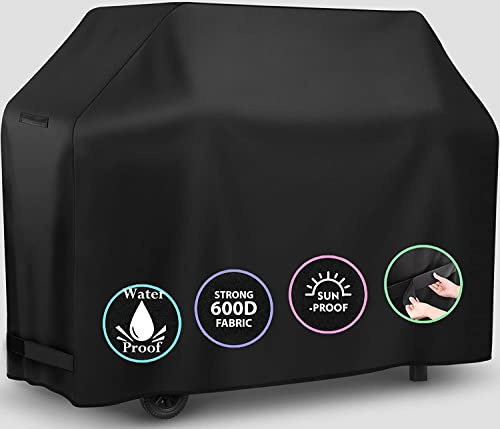 Grill Abdeckhaube, Grillabdeckung-147x61x112cm, 600D Oxford Wasserdicht Reißfest Abdeckung für Gasgrill, BBQ Cover Schutzhülle, Anti Wind/Regen/Schnee, Seitengurt und Aufbewahrungstasche, Schwarz