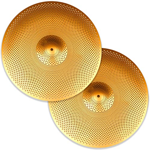 Cymbals Low Volume Hi Hat , 14 inches Practice Hi Hat Cymbal Pair, Quiet HiHat (Gold)