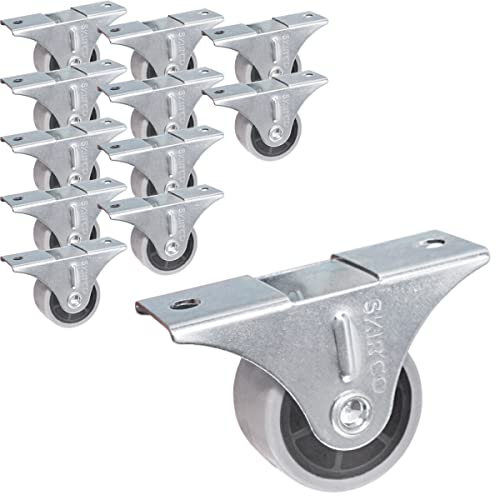 SKIR'CO Lot de 12 petites roulettes de meuble de 30 mm en caoutchouc gris, roulettes fixes, non pivotantes, direction unidirectionnelle (12)