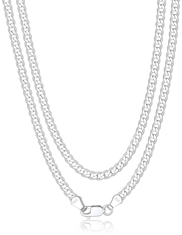 Bandmax 925 Silber Kette Herren Panzerkette 3/5mm breit Damen Kubanische Kette Silber 925 Panzer Halskette Gliederkette Silber Halsreif Halsschmuck mit Geschenkbox, Länge 36-71cm