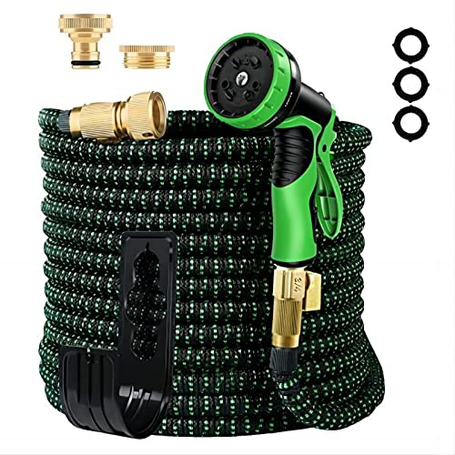 Flexibler Gartenschlauch Erweiterbarer Wasserschlauch mit 10-Brause Adapter aus Messing Aufhänger Bewässerung Gartenarbeit einziehbarer Schwerlastschlauch 4-lagiger Latexkern Anschluss(45M, grün)