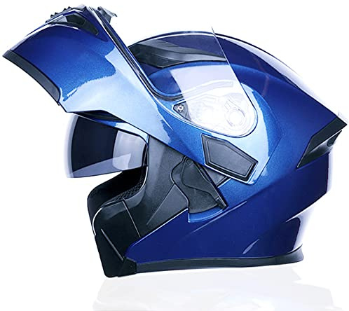 Motorrad-Vollgesichts-Klapphelm mit Doppelvisier DOT/ECE-zugelassener Motorrad-Motocross-Casco-Moto-Street-Bike-Rennhelm für Erwachsene, Männer und Frauen,Blau,M