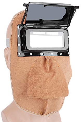 Leder-Schweißerhelm Solar Auto Darkening Dual Lens Schweißerhaube Schweißmaske Schutzausrüstung Wärmeisolierung Rundum-Sicherheits-Kopfschutz