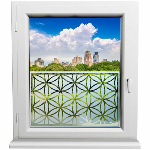 Kiwistar UG Glasdekorfolie - 60 cm lang - Ornament des Lebens Fensterfolie Sichtschutzfolie Milchglas selbstklebend für Bad Dusche Badfenster Blickdicht Büro Terasse Klebefolie