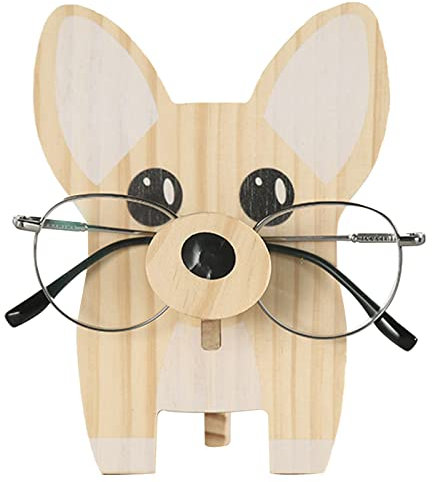 KSIEE Handgefertigter Brillenhalter aus Holz, Brillenhalter, Hunde-Präsentationsständer für Zuhause, Büro, Schreibtisch, Dekoration, Zubehör, niedliches Tier-Design, Geschenke