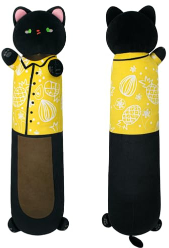 Terbaik Oreiller Chat Noir de 70cm Long, Jouet Peluche Douce, Kawaii Coussin pour Enfant dès 3 Ans