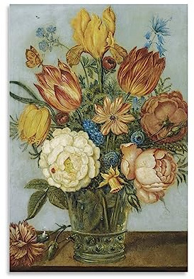 MHART Balthasar Van Der Ast Art Print Poster Floral Botanical Still Life Poster Poster Decorative Painting Canvas Wall Art Living Room Posters Bedroom Painting 16x24inch(40x60cm)