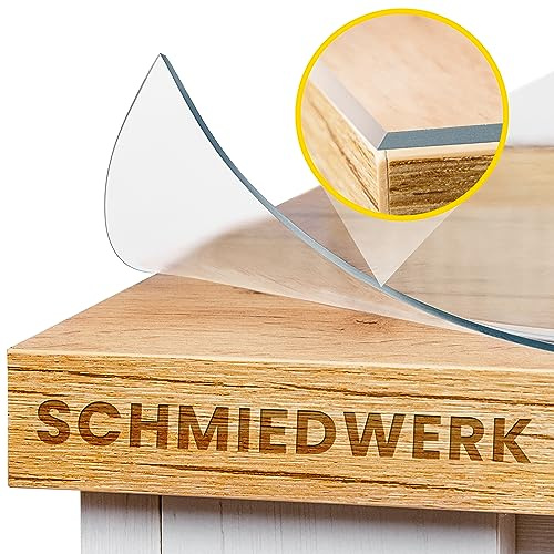 SCHMIEDWERK Tischschutz transparent nach Maß in 2mm mit Wohlfühlkante - glasklare Folie - Schutzfolie für Möbel - Tischfolie Made in Germany - Tischschutzmatte (90x180cm)