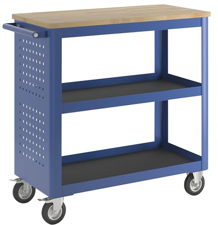 kaiserkraft | Werkzeugwagen | Breite 965 mm | 2 durchgehenden Etagenböden | blau