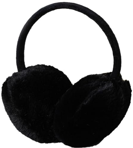 IHCEMIH Cache-oreilles réglables en peluche moelleuse pour adultes - Accessoires d'hiver pour la course à pied, le ski, le vent - Cadeau d'extérieur pour femmes, filles et hommes, Noir , taille unique