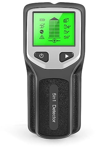 Puooifrty - Detector de pared 5 en 1, escáner de montantes, detector de cables digital manual, detector de metales y tuberías de PVC, color negro-plata, fácil de usar, 152 X 62 X 28 mm