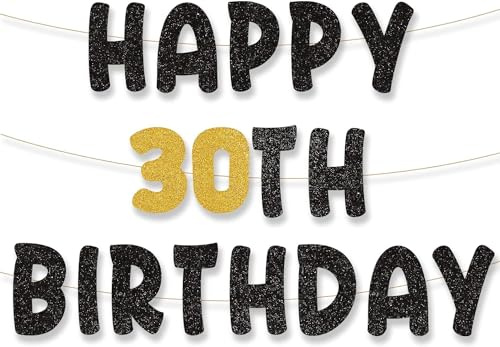 palasasa 30th Geburtstag Banner Happy 30th Birthday Girlande 30 Girlande Geburtstag Deko 30. Geburtstag Banner Happy Birthday Deko Schwarz Gold für Männer und Frauen Party Dekoration