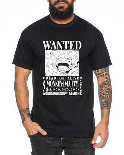 Wanted Luffy - Herren T-Shirt Straw Hat Luffy Zoro One Monkey D. Pirat Ace Piece Goku Anime Ruffy, Größe:3XL, Farbe:Schwarz