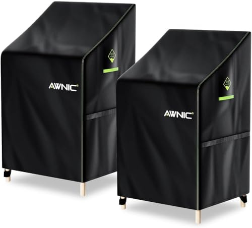 AWNIC 2 Packs Garden Chair Covers Waterproof 65x75x120/85cm, 420D Patio Stacking Chair Covers for Outdoor Chairs Storage with Air Vents Waterproof Windproof Tear Resistant Anti-UV