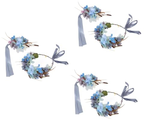 DOITOOL 6pièces Couronnes De Fleurs Simulées Pour Mariage Diadème Et Bracelet Bleu Pour Fête Et Événements Spéciaux