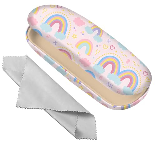 Deokke Brillenetui, Hartschale, Brillen-Schutzhülle, Brillenhalter-Box mit Reinigungstuch für Damen und Herren, niedlich