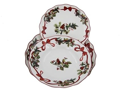 The Royal Family 0725101 Service de assiettes de Noël pour 6 places de table (18 pièces) en porcelaine brillante et résistante Christmas Bird