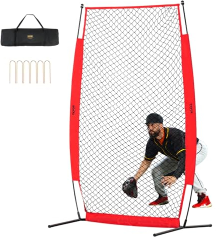 VEVOR Écran Protecteur de Baseball en I, Filet de Protection de Softball 140 x 218 cm, Portable avec Sac de Transport et Piquets de Sol, Équipements pour Cage de Frappeurs Protection Lanceurs