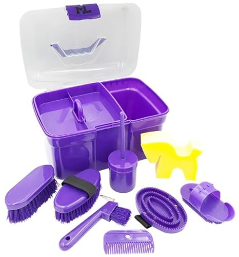 Manfred Lübke Putzbox für Kinder - 8-teilig - Pink, Lila - Pferde Putzbox