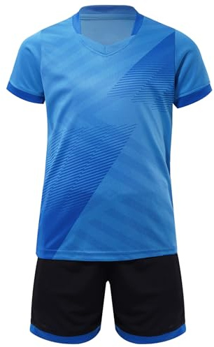 Kaerm Kinder Junge Jogginganzug Sommer Sportbekleidung Set Kurzarm Trainingstrikot Mit Stretch Shorts 2tlg Fussball Basketball Uniform Sportwear Blau 98-104