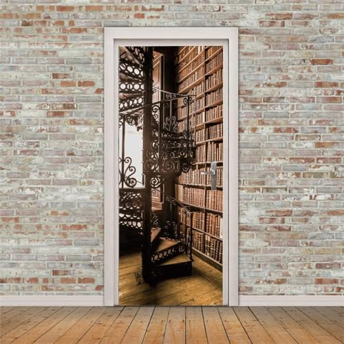 Türtapete Selbstklebend 95x210 Bibliothek Türaufkleber 3D Türposter Bücherregal Fototapete Türfolie Türklebefolie Wasserdichte für Türwand Dekoration Tapete a2490