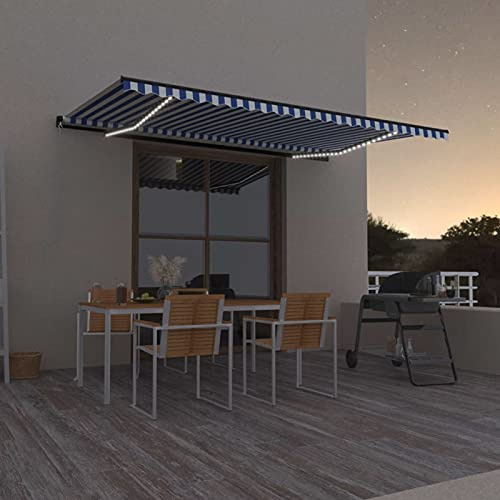 Homgoday Tenda da Esterni per Privacy, Tenda da Sole Retrattile Manuale con LED 500x300cm Blu e Bianco, Tenda per Giardino Balcone, Tenda da Sole per Esterno, Tenda Laterale per Terrazzo Esterna