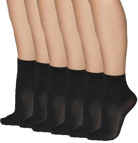 Annes styling damstrumpor ovanför ankelstrumpor – 40 DEN ogenomskinlig mikrofiber, matt finish, bekväm topp, en storlek passar alla, klassiska vardagliga kontorsstrumpor för damer Cloe 40, 6-pack