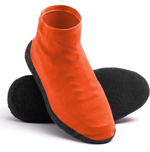 BIFOGOGE Waterproof Shoe Covers Reusable Foldable Non-Slip Rain Shoe Covers With Reinforced Rubber For Men Women (XL,Orange)