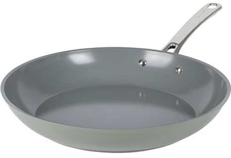 Sur La Table Kitchen Essentials Large 12 Inch Fry Pan PFA Free Titanium Ceramic Nonstick Interior Forged Aluminum Cookware Frying Pan - Green - Induction Compatible