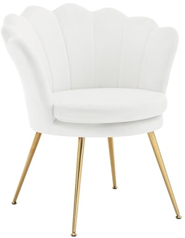 WOLTU Ohrensessel Blumenform, Schminktisch Stuhl, Wohnzimmer Schlafzimmer Balkon, mit Samtbezug, Metallbeinen, Weiß