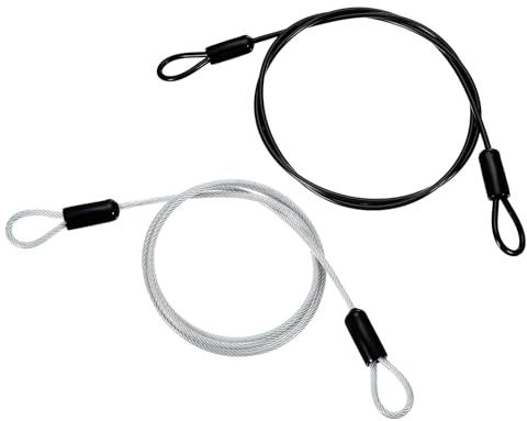 PATIKIL 2 Pcs 5/32 Dia Vinyl Coated Stainless Steel Cable with Loops, 5ft (60) Flexible Wire Rope Security Chain Lanyard Lock for Outdoor Stage Lighting Luggage Lock, Black/Transparent