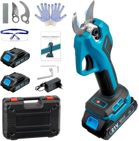 Forbici da Potatura Elettriche Senza Fili Professionali, Taglio fino a 35mm | 2 Batterie 2000mAh incluse | Compatibili con Batterie Makita | Autonomia 6-8 Ore | Giardinaggio ad Alta Efficienza