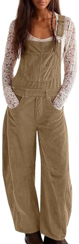 Salopette Femme Velours Côtelé Combinaison à Jambes Larges avec Poche Salopettes de Travail Ete Grande Taille Soldes Combinaison Pantalon Sexy sans Manches Décontracté Playsuit Baggy Jumpsuit