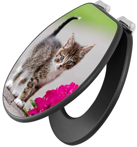 banjado Toilettendeckel anthrazit mit Absenkautomatik/WC Sitz mit Absenkautomatik anthrazit/Klodeckel grau/Toilettensitz dunkel/edle Klobrille - Motiv Knut