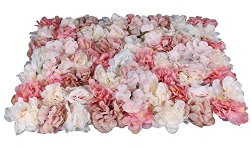 jiongcln Künstliche Blumen Säule Wand 6 Stücke Blumenwand Dahlien Rosen Hortensien Rosenwand DIY 60 * 40 cm Schöne Hintergrunddekoration Rosa Weiß