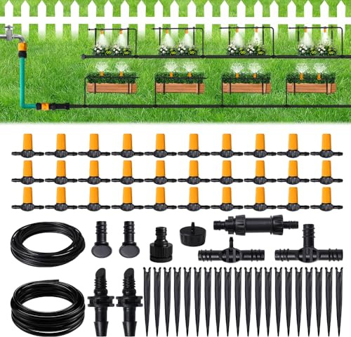 Hoteche Mikro-Bewässerungssystem, Tropfbewässerungsset mit 30 einstellbaren Tropfern, 20m Schlauch, inkl. Adapter & Zubehör für Garten/Gewächshaus