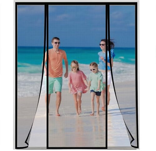Anpassbare Fliegengittertür mit verstärktem, katzensicherem Netz und Verschluss, um das Entkommen von Haustieren zu verhindern215x280cm Schwarz