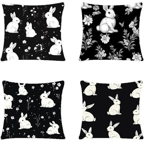 4er Set Kissenbezug Ostern Kissenhülle Weich Dekokissen Schwarz Und Weiß Unsichtbarer Reißverschluss Sofakissen Zierkissen Urlaubsparty Picknick Outdoor Wohnzimmer Schlafzimmer 80x80cm Weich A-188