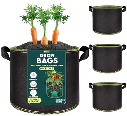 My Garden Grow Bags 25 Litre - Fabric Planter Pots with Handles – 320g Thickened Nonwoven Breathable Growing Bags for Vegetables, Herbs, Flowers, Tomatoes, Potatoes & Fruits (4, 25 Litres)