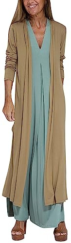 Fccrian Cardigan lungo lungo da donna taglie forti UK Ladies Longline Cover Up leggero Breathe-Floaty manica intera aperto frontale Coatigan leggero colletto spolverino cardigan sottile per le donne