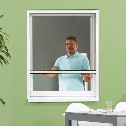 empasa Moustiquaire enroulable fenêtre CLASSIC, fibre, blanc, anthracite | moustiquaire extensible, en PVC et fibre de verre noire, Taille : 125 x 160, Couleur : blanc